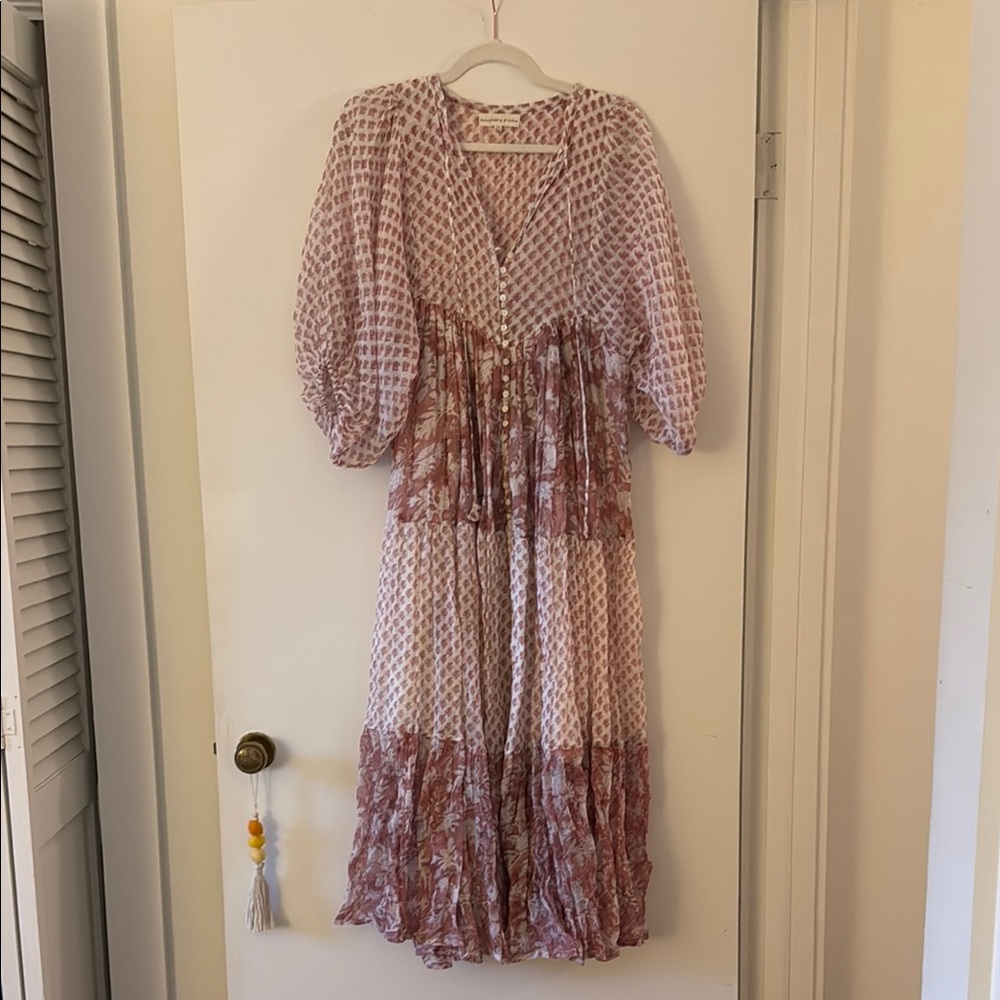 Daughters of India Pink and White Long Sleeve Dress